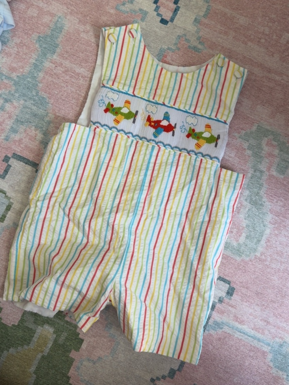 Striped Airplane Smocked baby Jon Jon